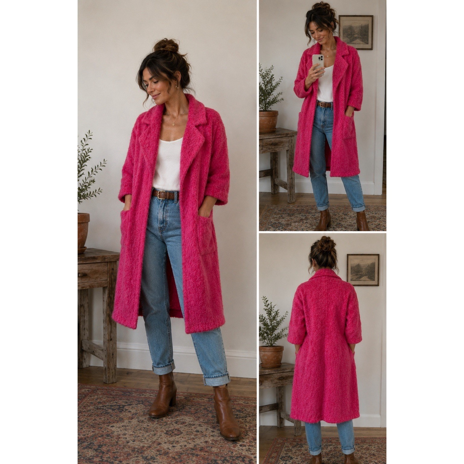 Vintage David Henry Dublin Ireland Pink Mohair Blend Duster Coatigan S Oversized